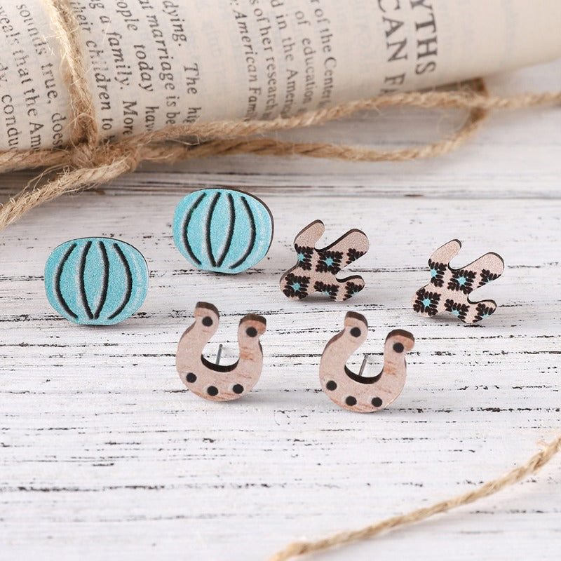 Wholesale Western Ethnic Style Bull Head Boots Earrings Set Wooden Earrings ACC-ES-ChuLian103