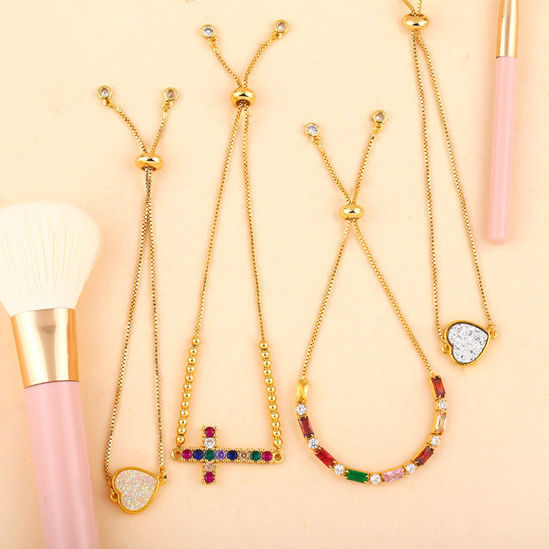 Wholesale Diamond-encrusted cubic zirconia heart and cross crown bracelet