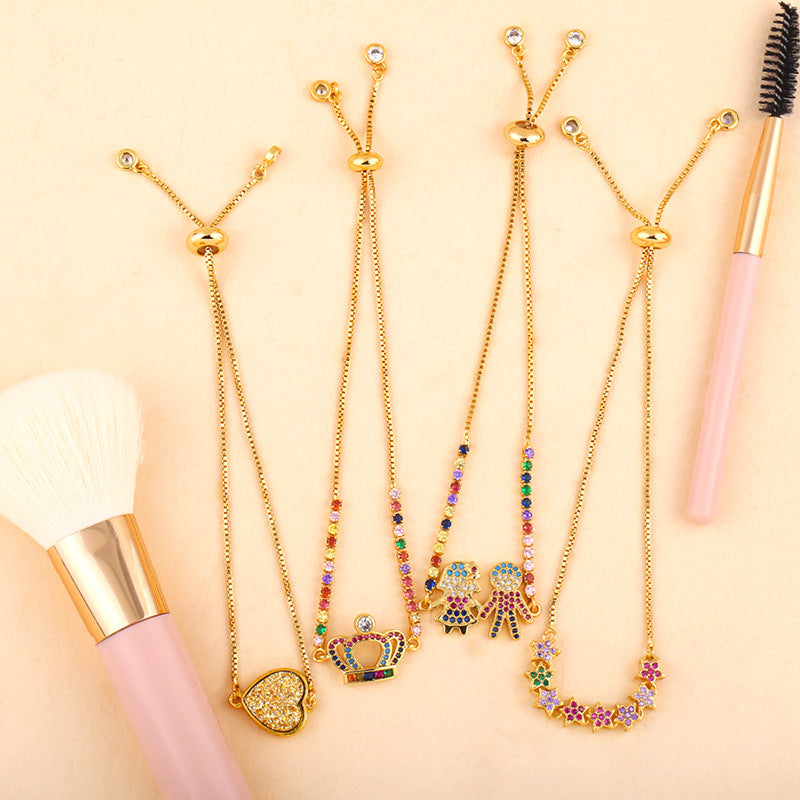 Wholesale Diamond-encrusted cubic zirconia heart and cross crown bracelet