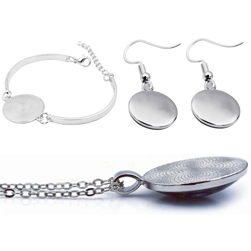 Wholesale Blue Green Turtle Time Gemstone Alloy Necklace Earrings Bracelet Jewelry Set ACC-NE-JiaYun001