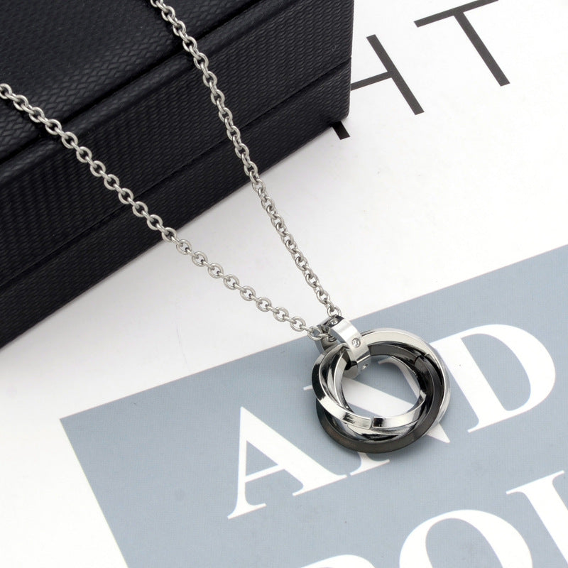Wholesale Three-Ring Pendant Titanium Steel Necklace