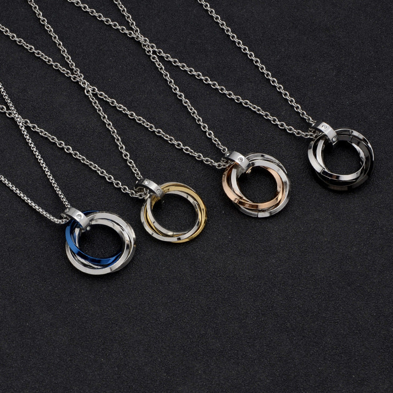 Wholesale Three-Ring Pendant Titanium Steel Necklace