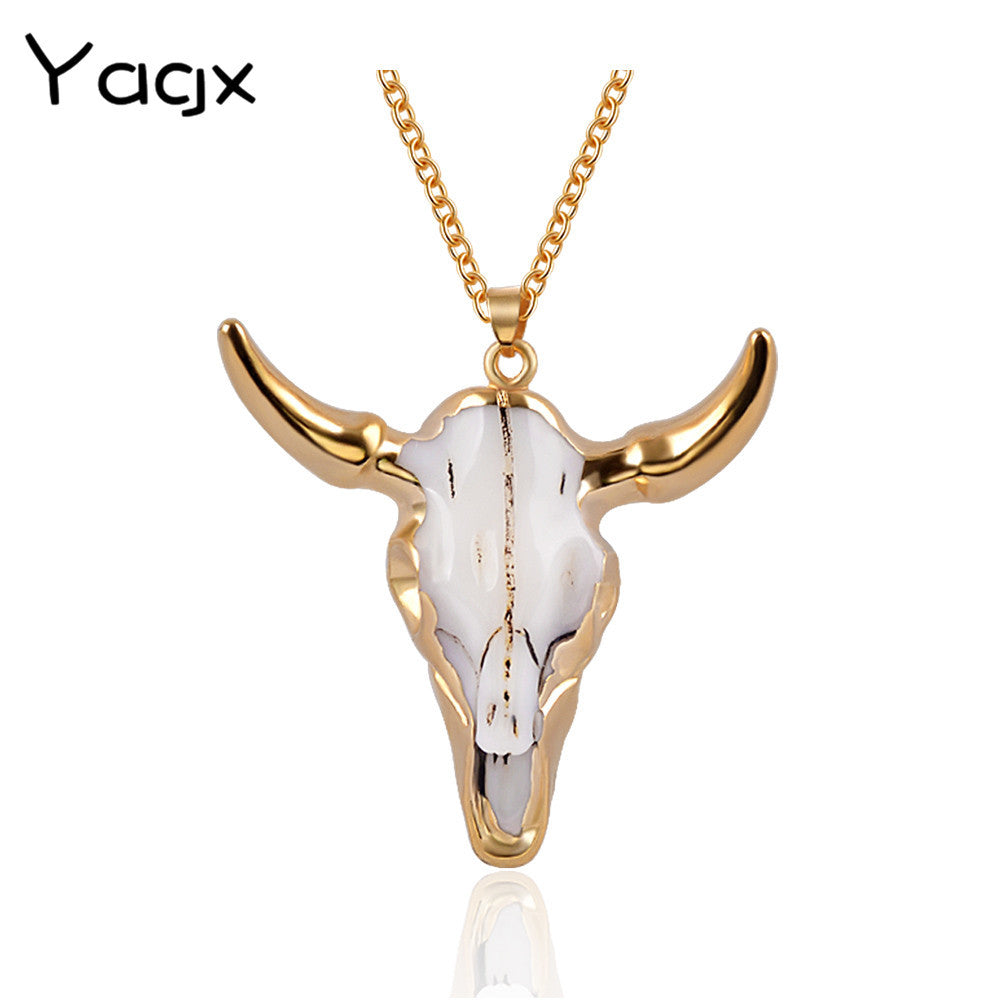 Wholesale Vintage Gold Bull Head Big Pendant Sweater Chain Necklace ACC-NE-MiYi001