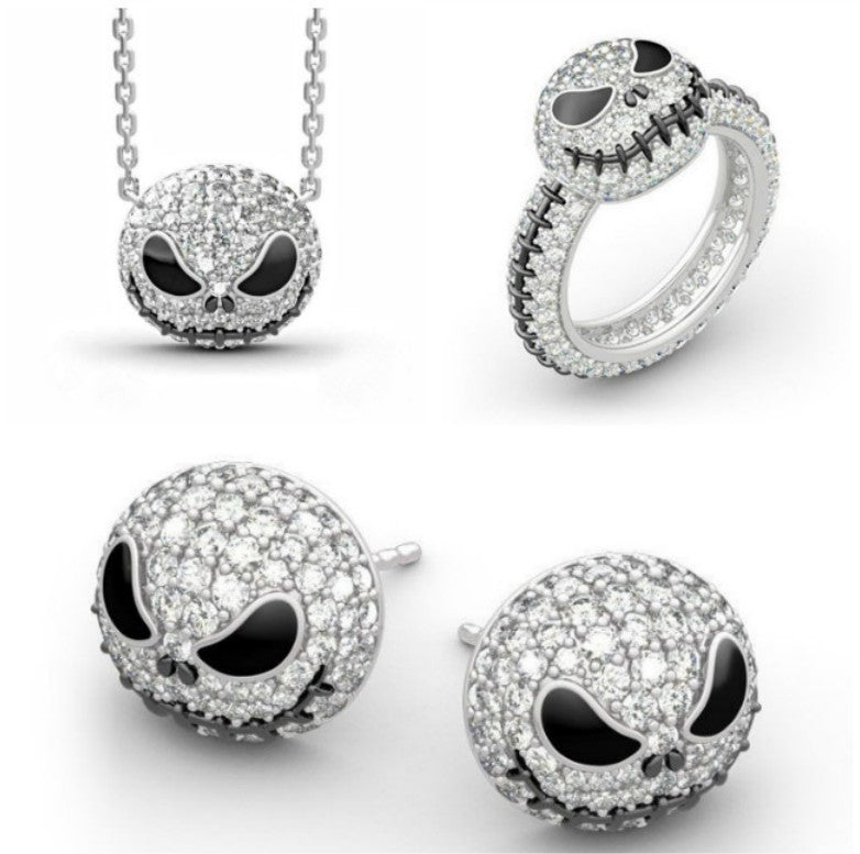 Wholesale Skull Demon Drop Oil Rhinestone Necklace and Earring Set,  Stylish Gothic Fashion Jewelry Accessory