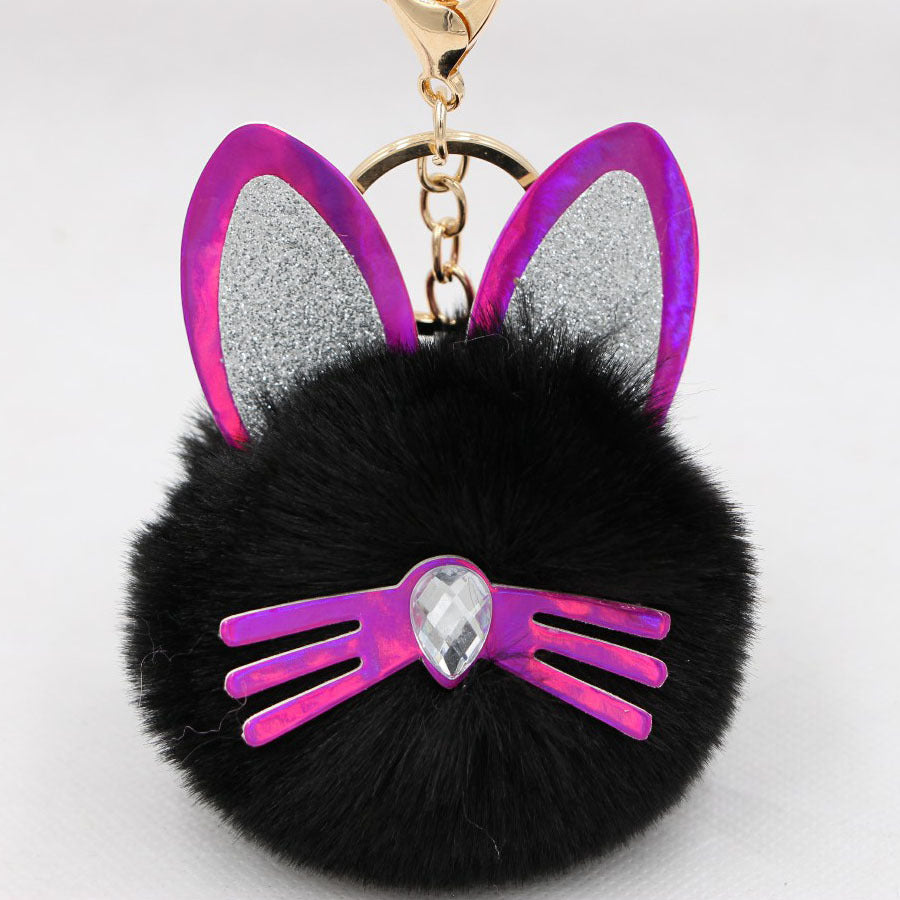 Wholesale Cute Cat Ears Whiskers Plush Doll Keychains ACC-KC-Zuge009