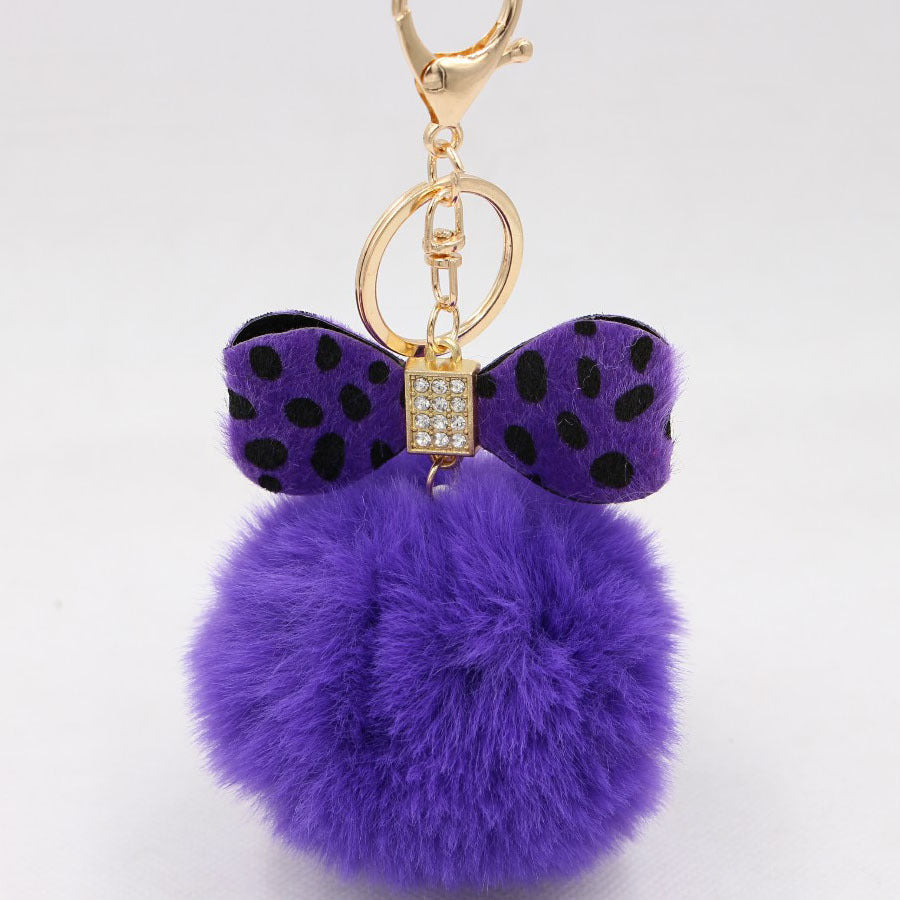 Wholesale 8CM Leopard Print Bow Fur Ball Alloy Keychain