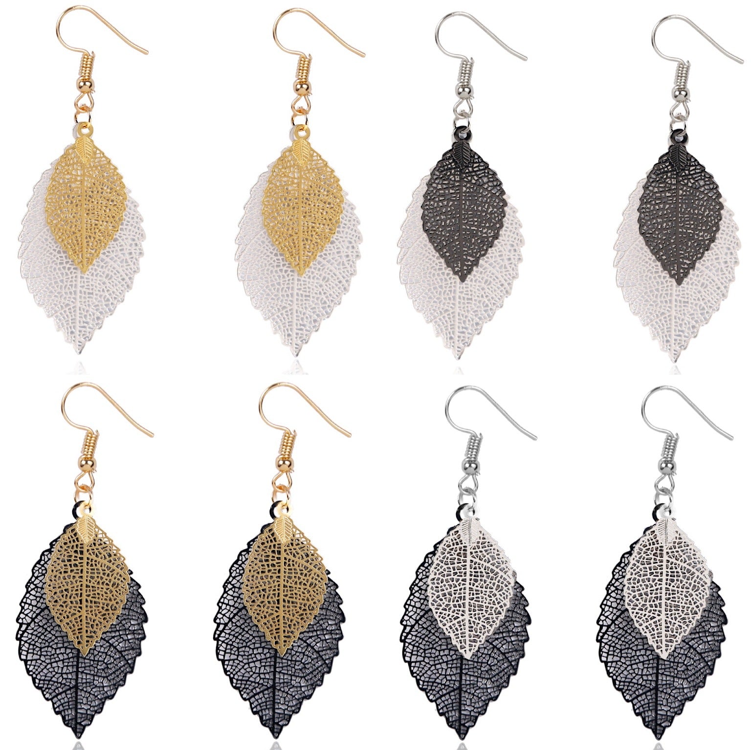 Wholesale Vintage Leaf Earrings Gold Double Layer Hollow Leaf Earrings ACC-ES-ManYi010