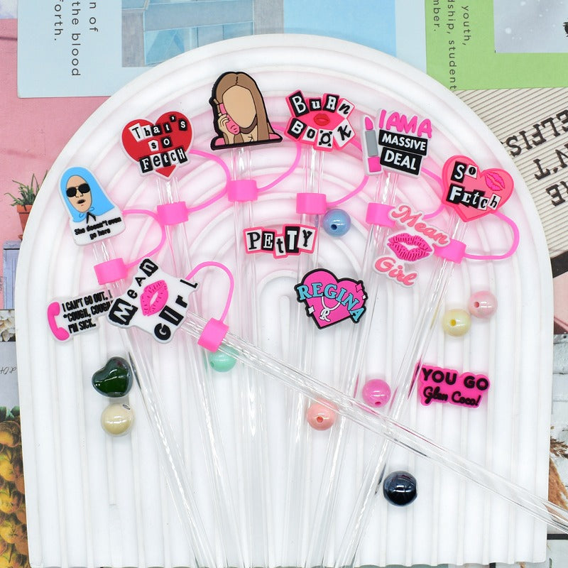 Wholesale Random 100pcs Cartoon Party Decoration 10mm PVC Soft Straw Tube Cap ACC-SCR-RYY124