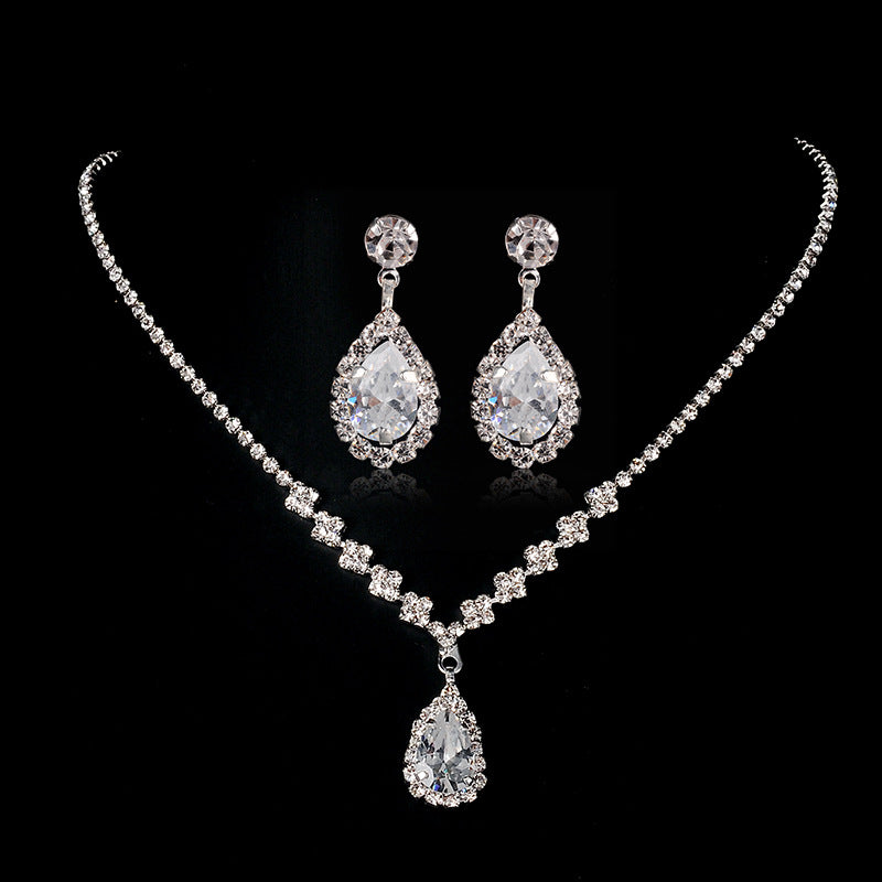Wholesale claw chain rhinestone crystal water drop necklace earrings set