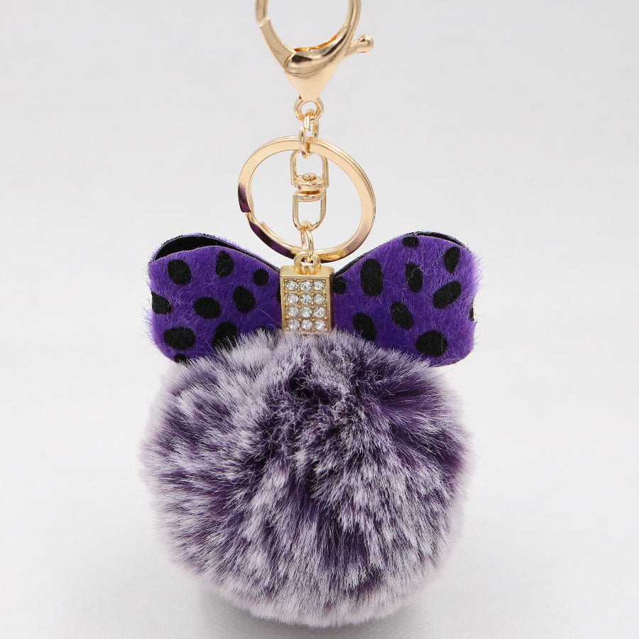 Wholesale 8CM Leopard Print Bow Fur Ball Alloy Keychain