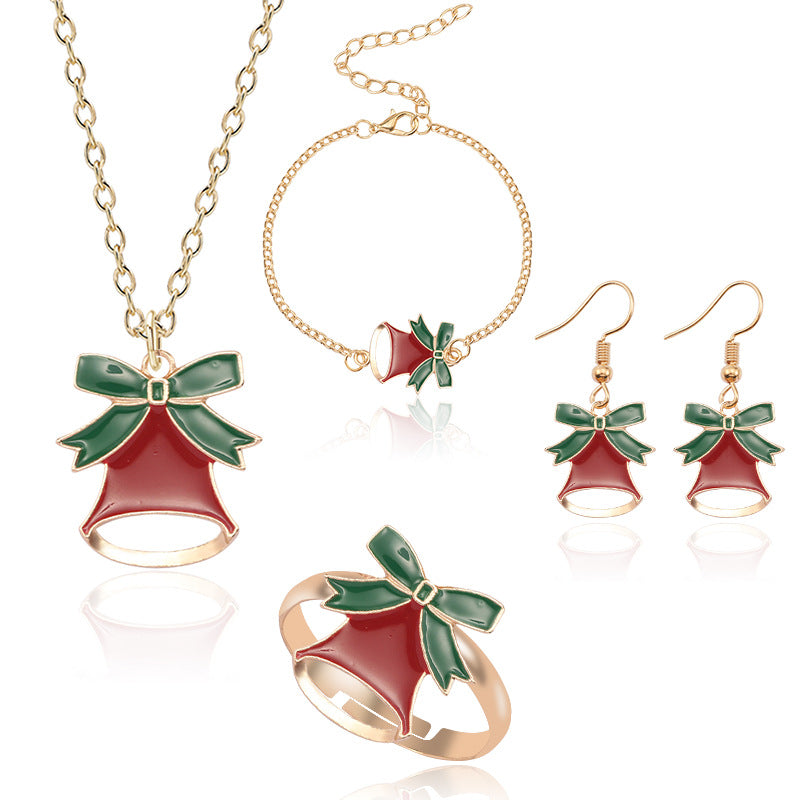 Wholesale Christmas Santa Claus Elk Bell Earrings Necklaces Bracelet Rings Set ACC-NE-Tiangao012