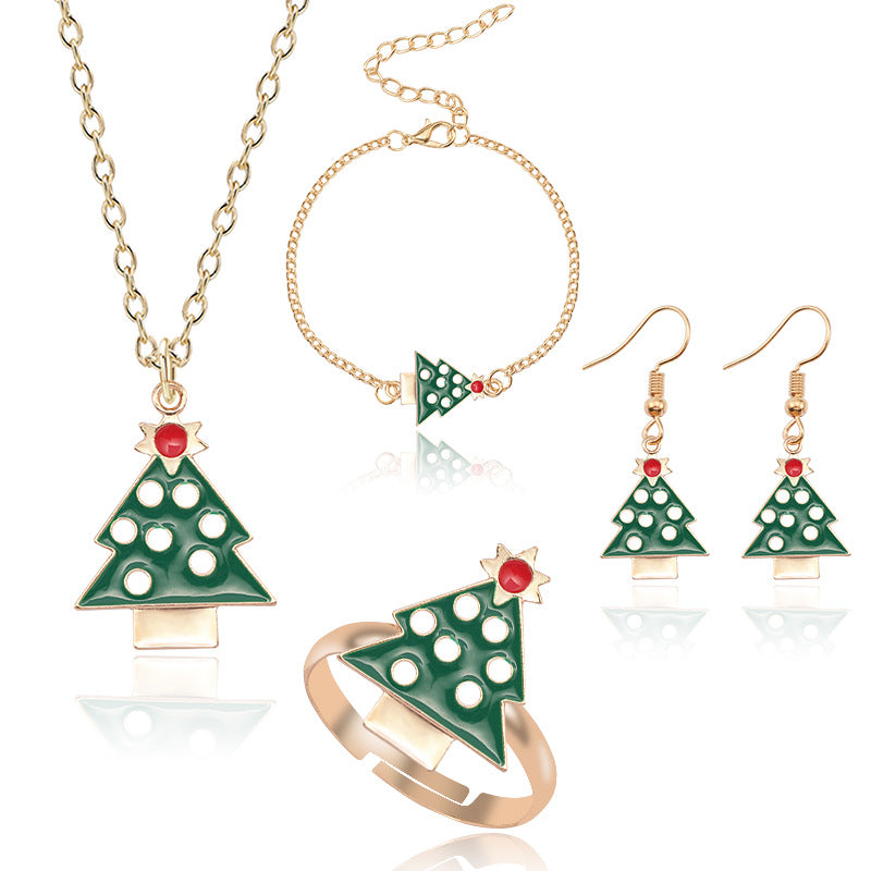 Wholesale Christmas Santa Claus Elk Bell Earrings Necklaces Bracelet Rings Set ACC-NE-Tiangao012