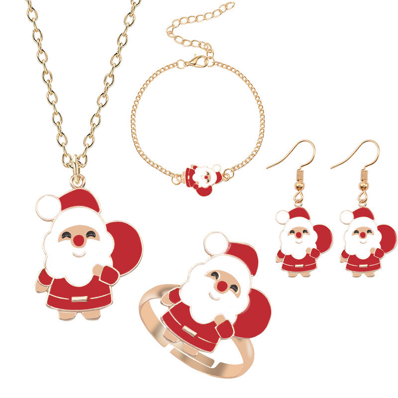Wholesale Christmas Santa Claus Elk Bell Earrings Necklaces Bracelet Rings Set ACC-NE-Tiangao012