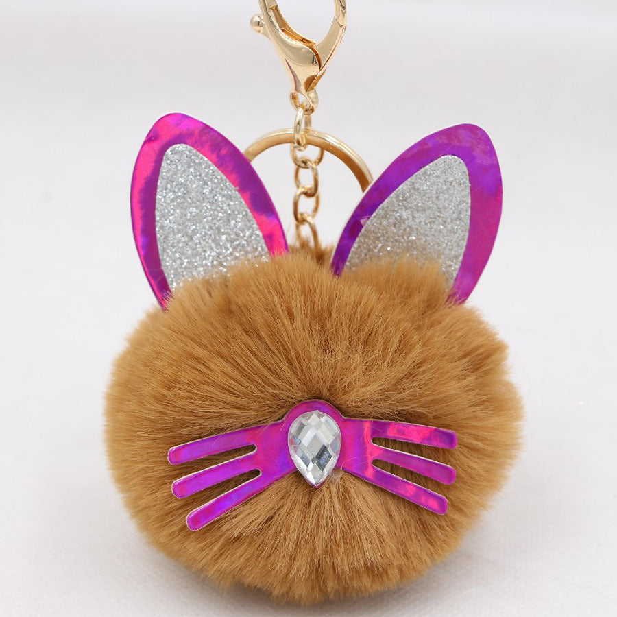 Wholesale Cute Cat Ears Whiskers Plush Doll Keychains ACC-KC-Zuge009