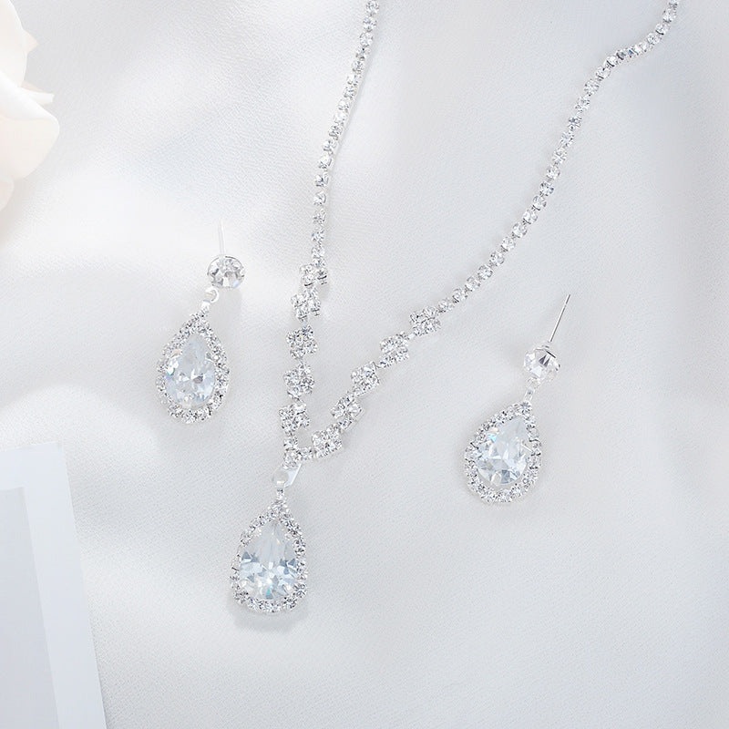 Wholesale claw chain rhinestone crystal water drop necklace earrings set