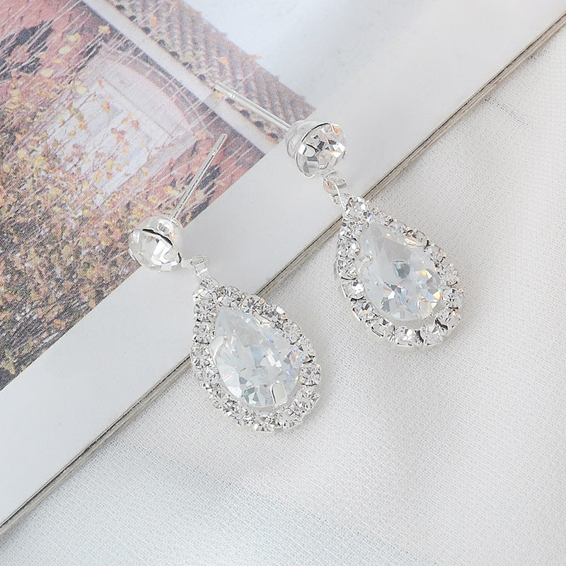 Wholesale claw chain rhinestone crystal water drop necklace earrings set