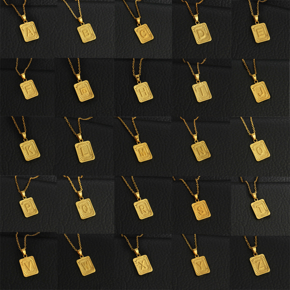 Wholesale 26 Letter Necklace Gold Sweater Chain Vintage Pendant Stainless Steel Chain Necklace Choker Necklace ACC-NE-Yiniao001