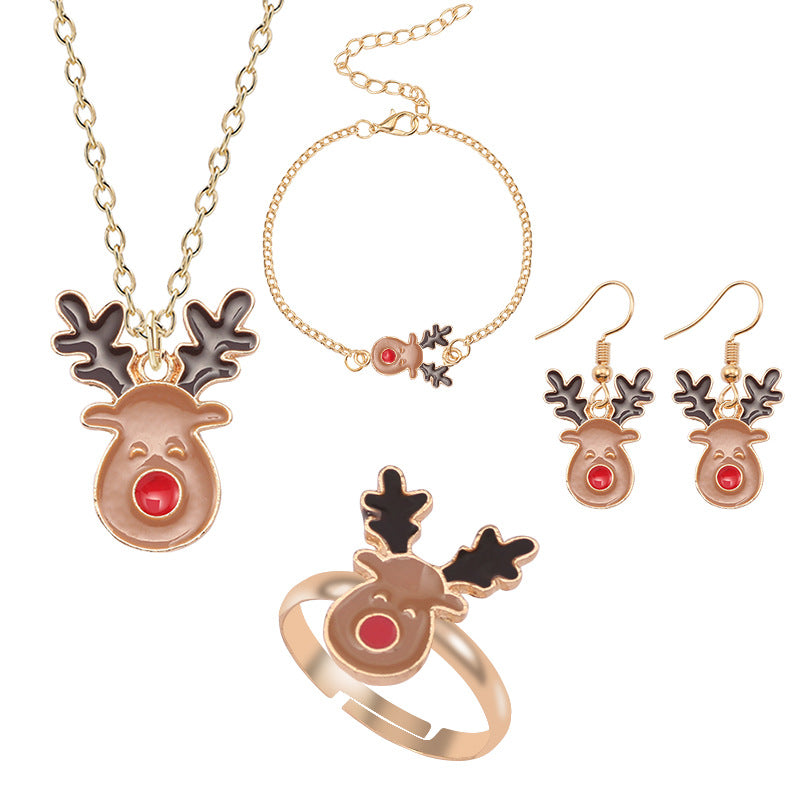 Wholesale Christmas Santa Claus Elk Bell Earrings Necklaces Bracelet Rings Set ACC-NE-Tiangao012