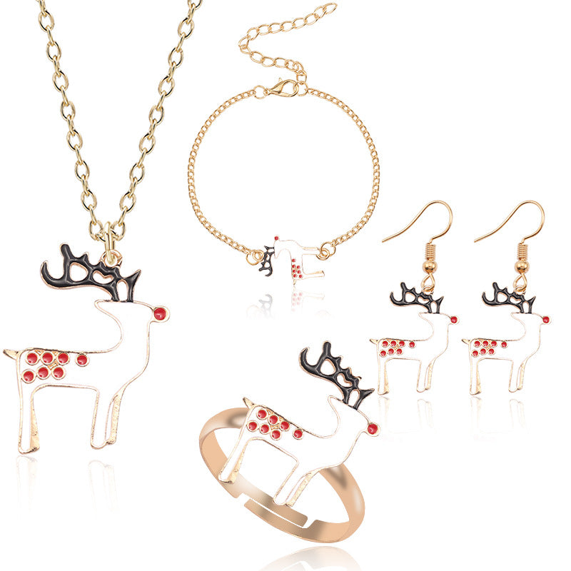 Wholesale Christmas Santa Claus Elk Bell Earrings Necklaces Bracelet Rings Set ACC-NE-Tiangao012
