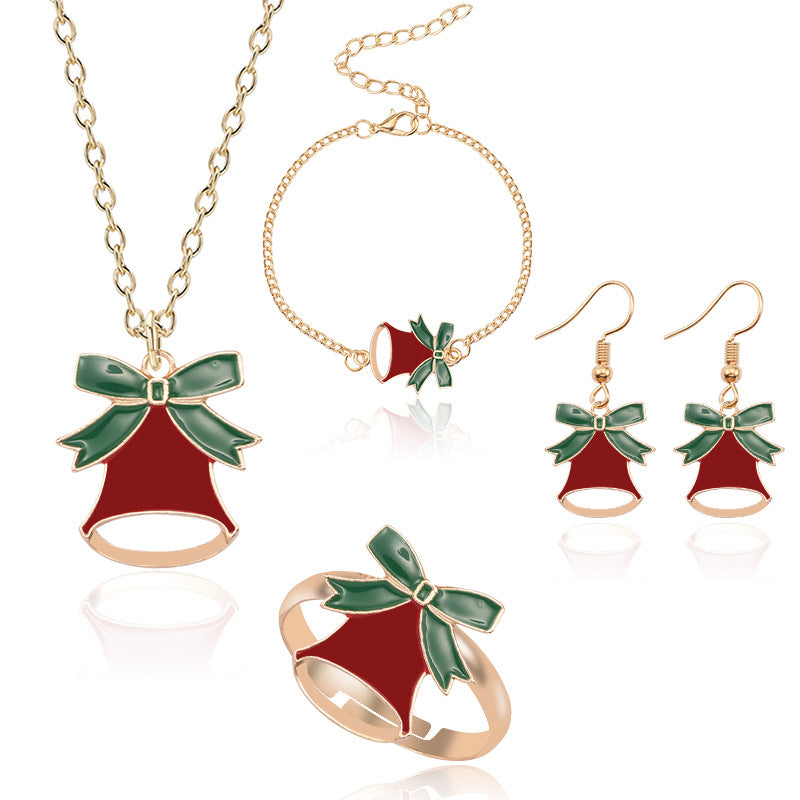 Wholesale Christmas Santa Claus Elk Bell Earrings Necklaces Bracelet Rings Set ACC-NE-Tiangao012