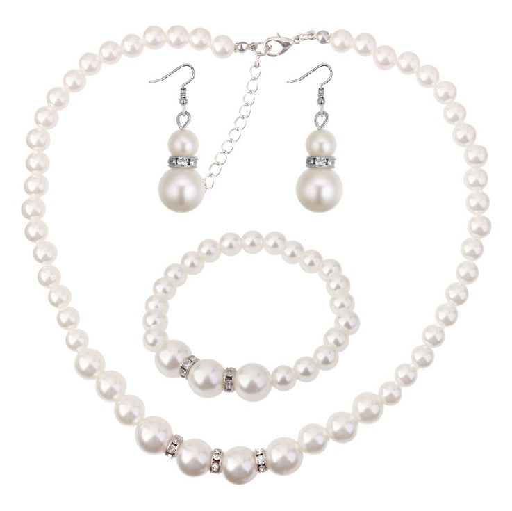 Wholesale Diamond-inlaid pearl necklace bracelet earring set