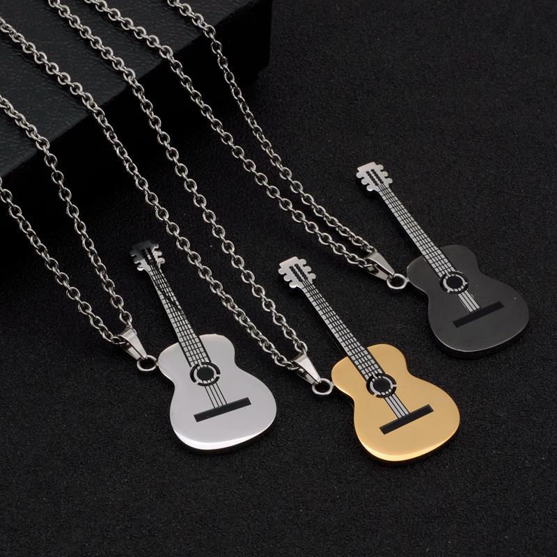 Wholesale Titanium Steel Jewelry Musical Instrument Guitar Necklace
