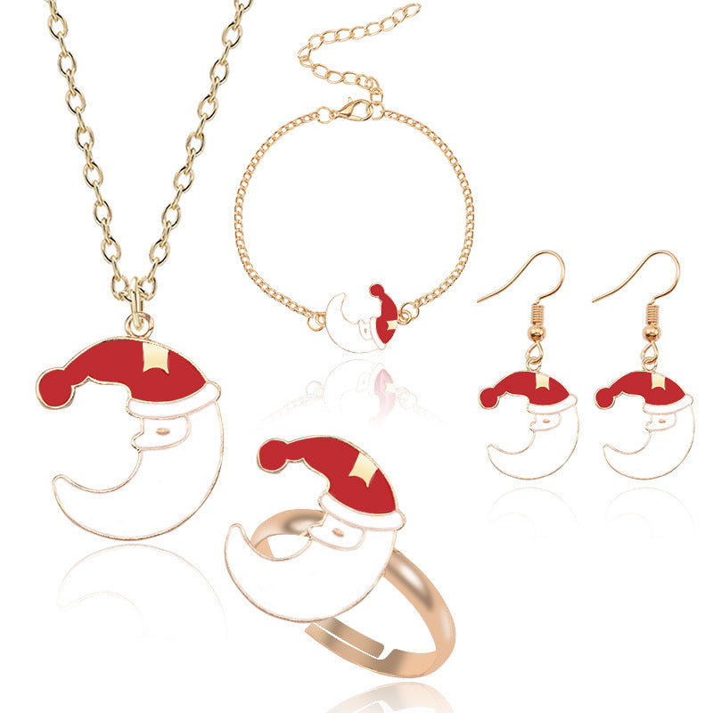 Wholesale Christmas Santa Claus Elk Bell Earrings Necklaces Bracelet Rings Set ACC-NE-Tiangao012