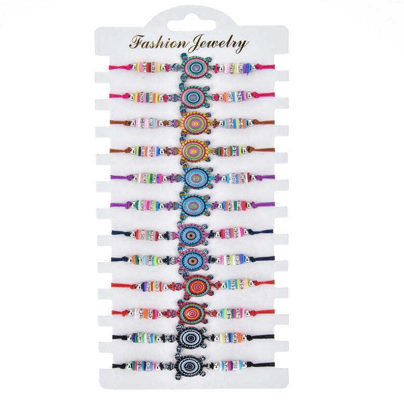 Wholesale Set of 12 Bohemian Alloy Painted Oil Clay Animal Braided Bracelets ACC-BT-Zheq008