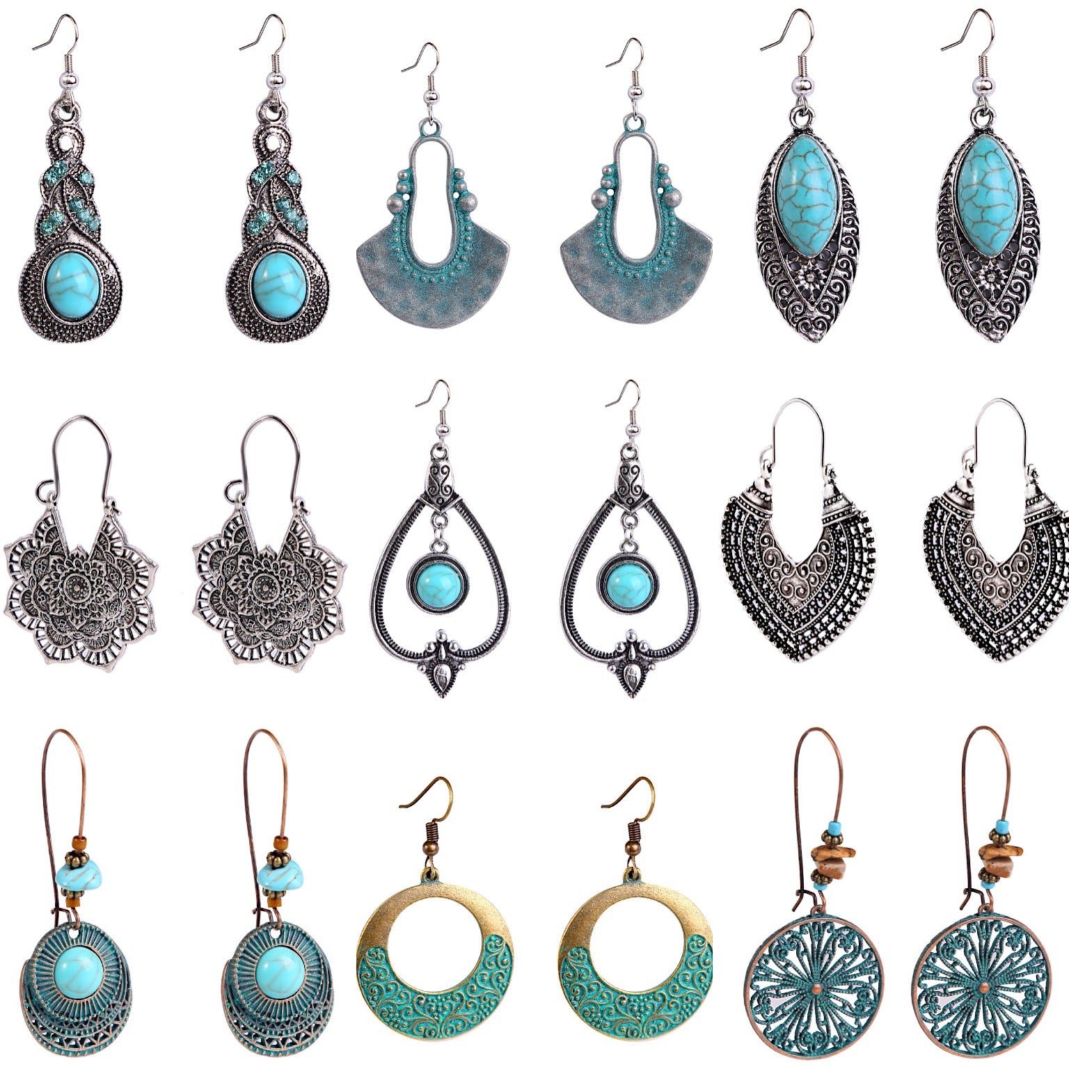 Wholesale Bohemian Vintage Ethnic Turquoise Earrings Set ACC-ES-ManYi013