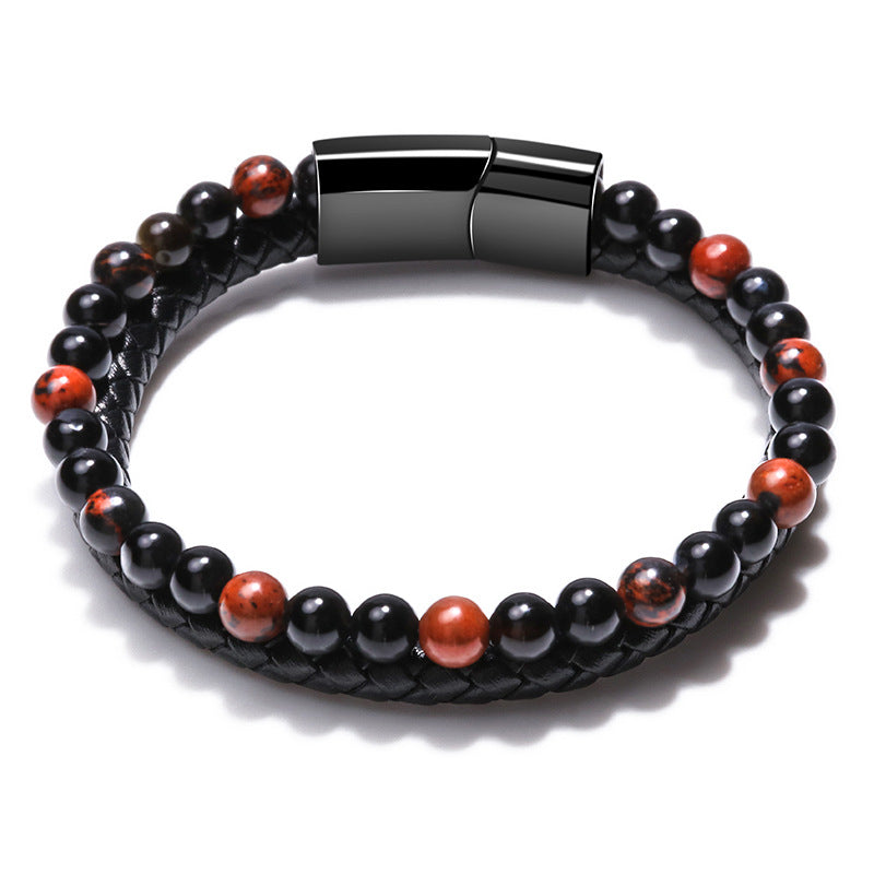 Wholesale Men S Chic Braided Leather Bracelet With Tiger Eye And Volcanic Stone Beads Magnetic Clasp Fashion Accessory For Boutique Resale