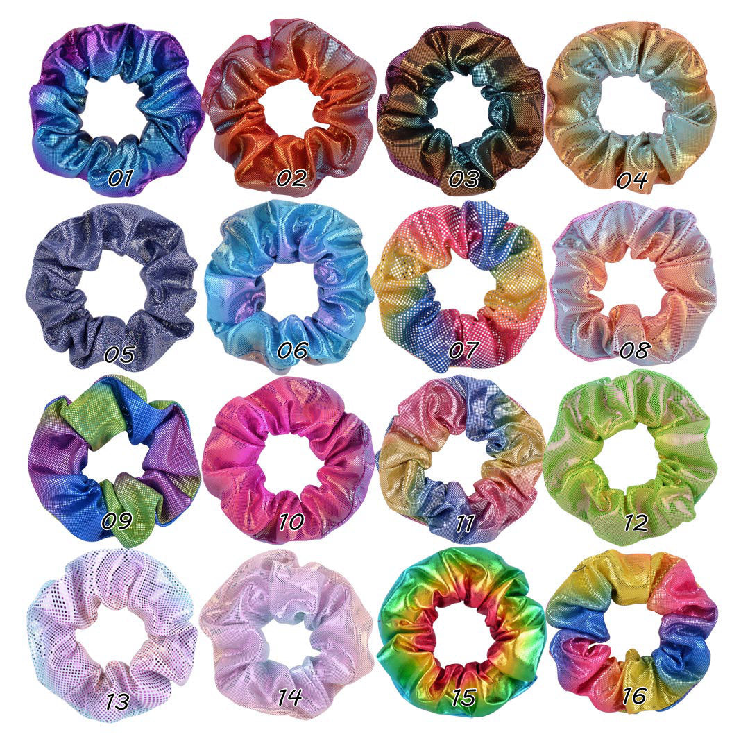 Wholesale 12pcs 16-color Hot Stamping Two-color Gradient Laser Fabric Hair Scrunchies ACC-HS-YaLun003
