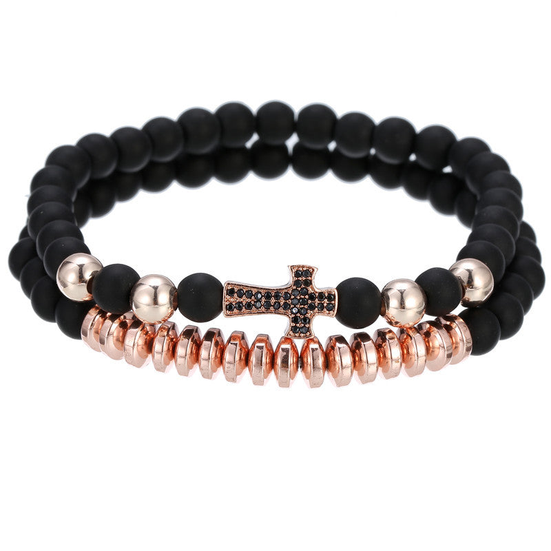 Wholesale 6mm Black Frosted Copper Beads Zircon Crown Bracelet