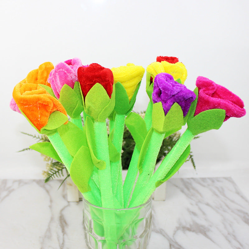 Wholesale Creative Cute Rose Flower Plush Blue Flower Ballpoint Pen