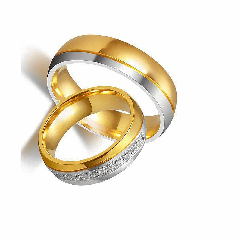 Wholesale stainless steel gold diamond ring couple ring