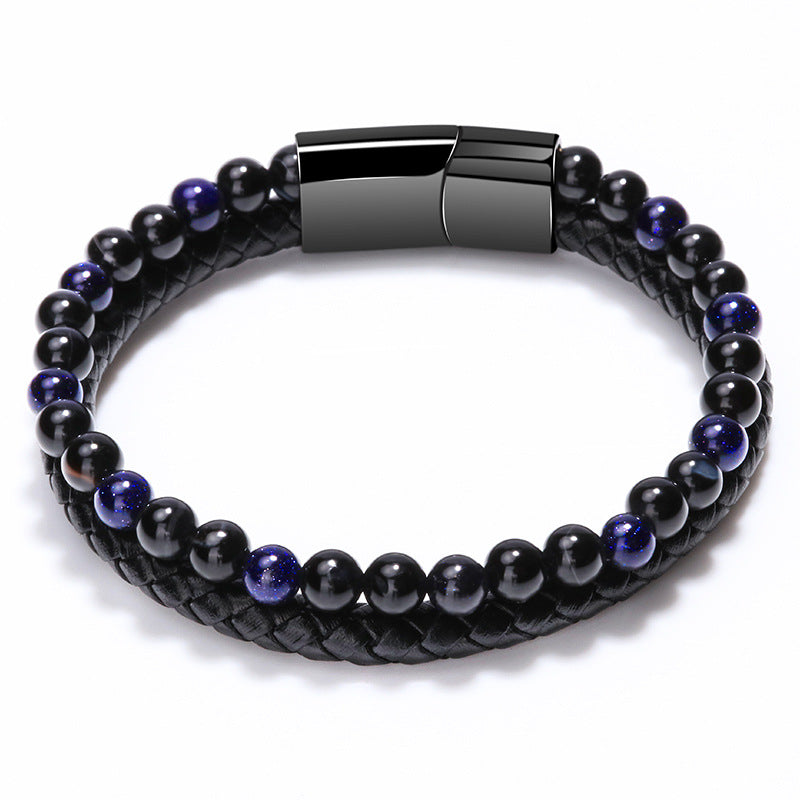 Wholesale Men S Chic Braided Leather Bracelet With Tiger Eye And Volcanic Stone Beads Magnetic Clasp Fashion Accessory For Boutique Resale
