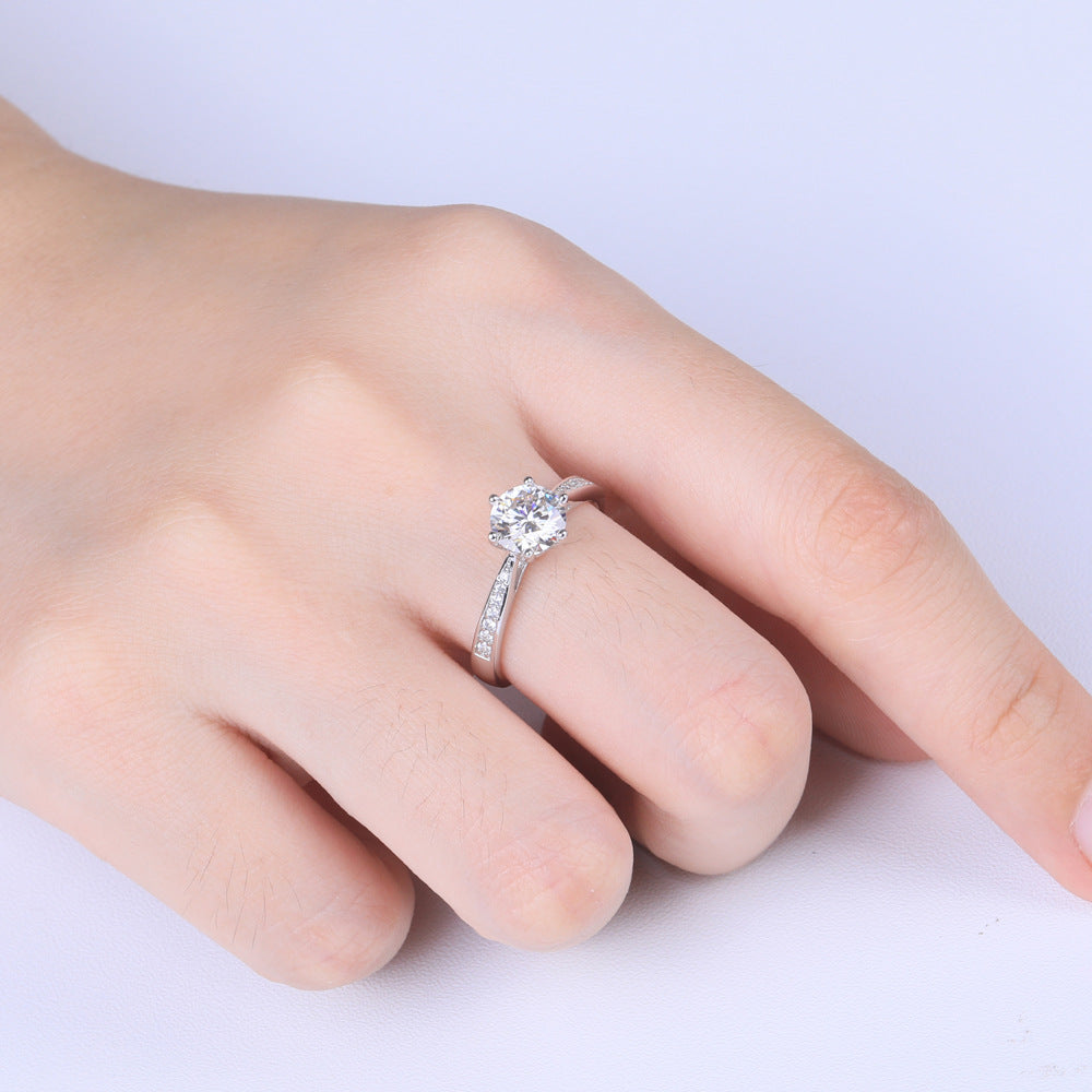 Wholesale  six-claw simulation diamond ring s925 sterling silver row Diamond ring