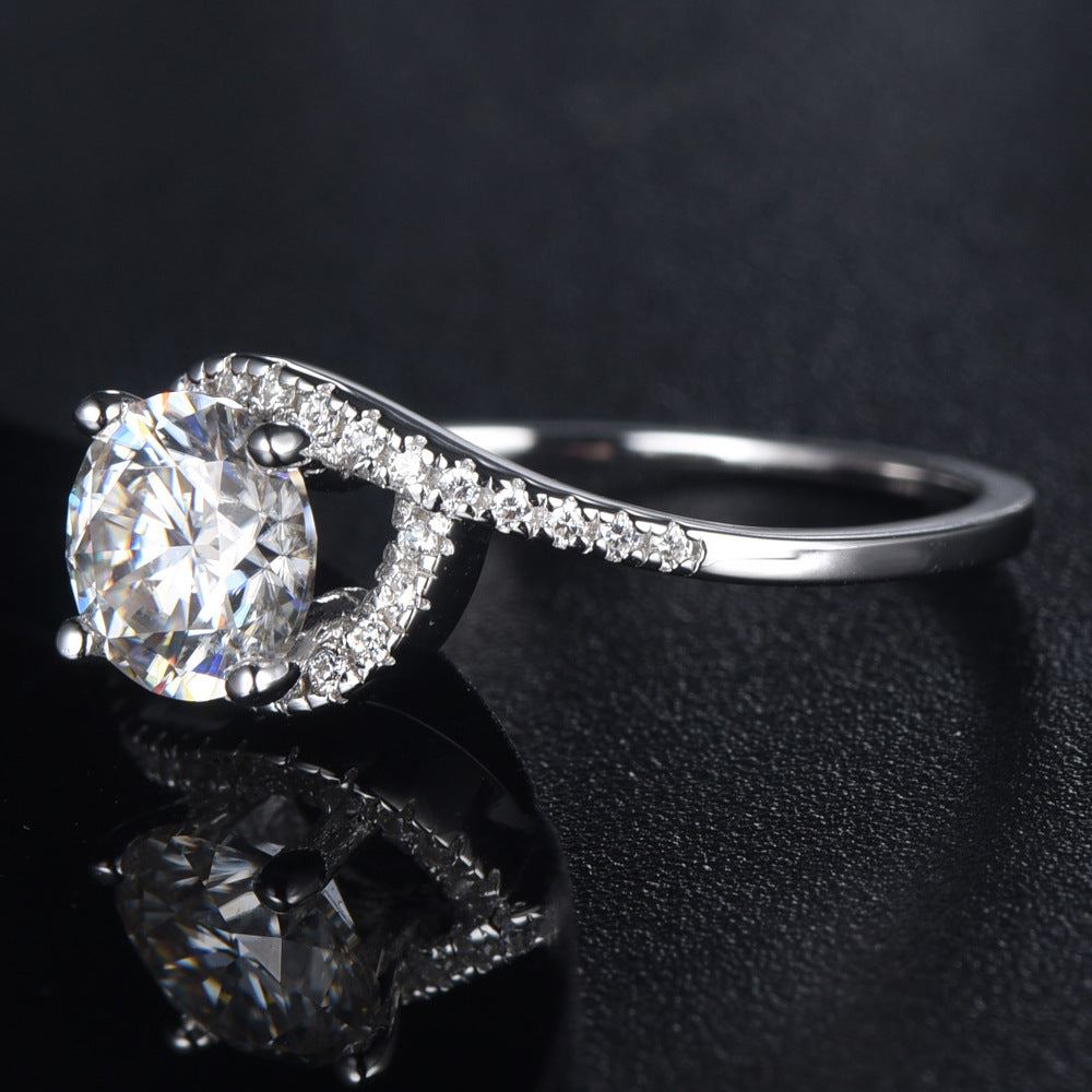 Wholesale  s925 silver temperament twist arm round diamond ring