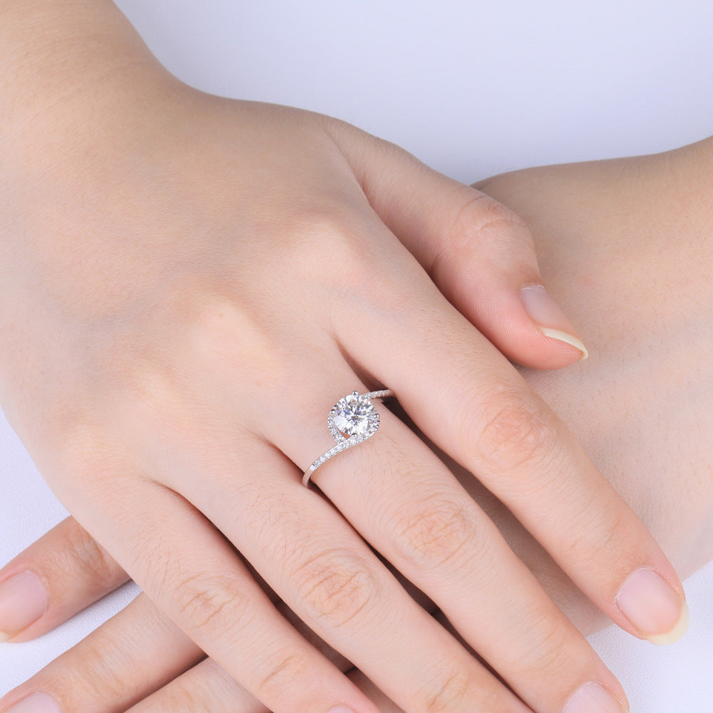 Wholesale  s925 silver temperament twist arm round diamond ring