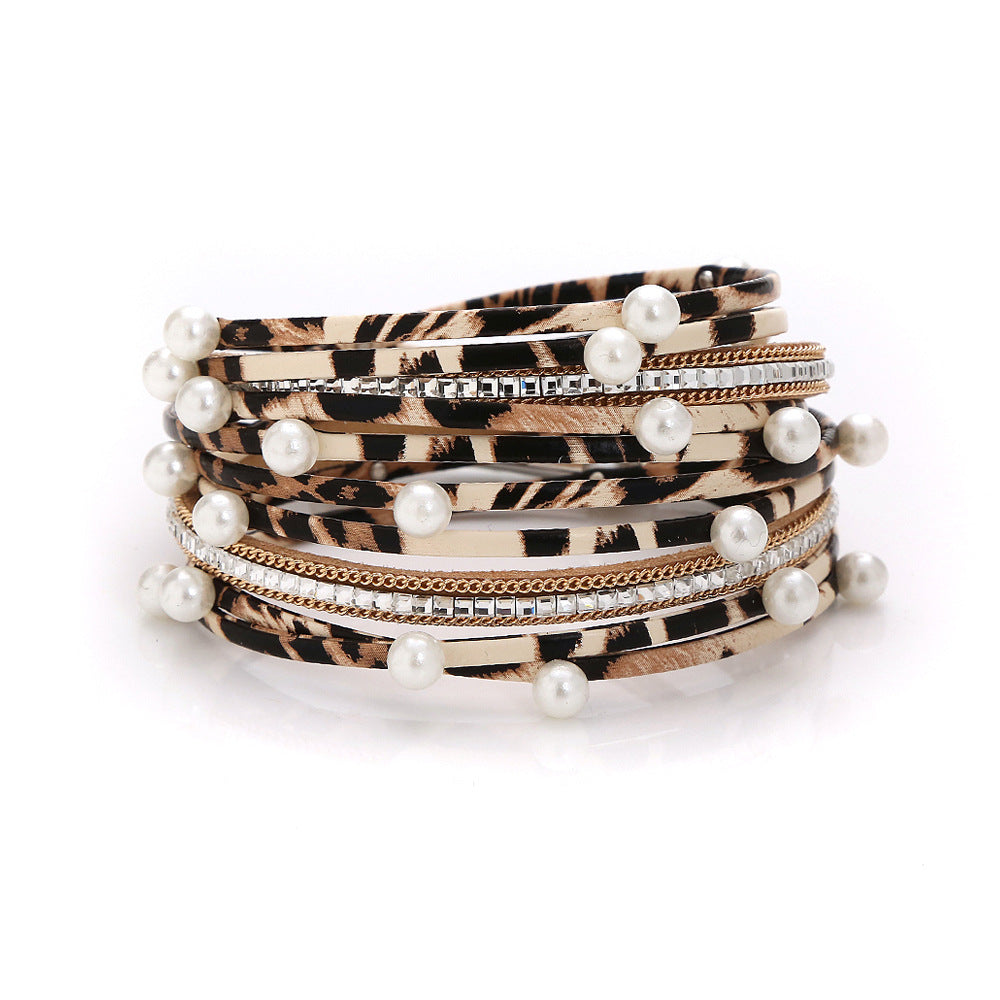 Wholesale Pearl Pu Leather Bracelet for Women with Pearl Bracelet ACC-BT-Hongx010