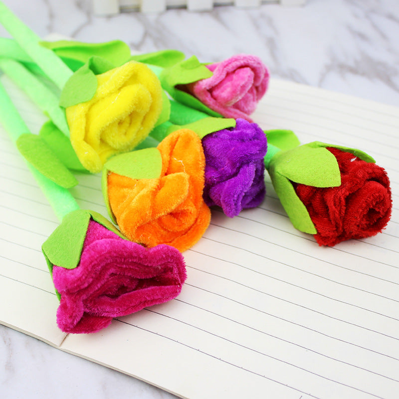 Wholesale Creative Cute Rose Flower Plush Blue Flower Ballpoint Pen