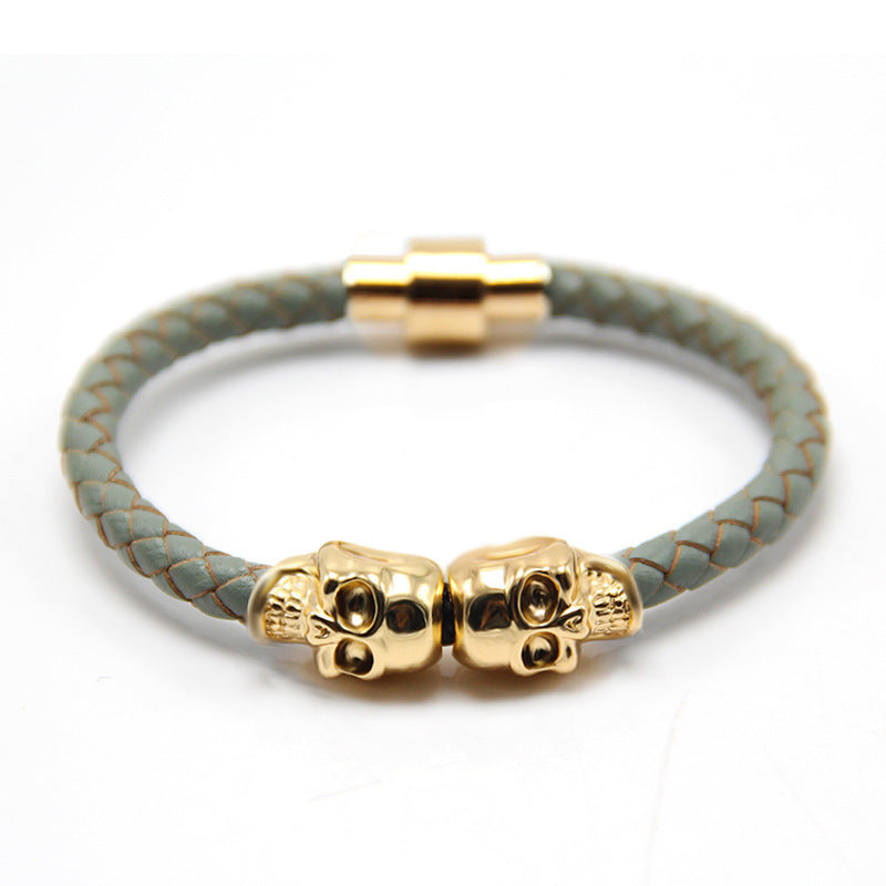 Wholesale Punk Style Skull Leather Men's Bracelet
