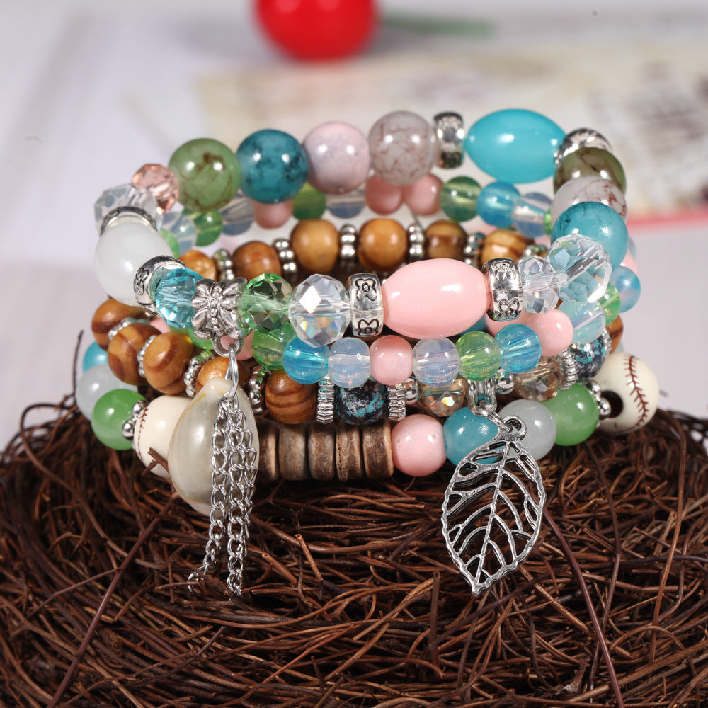 Wholesale Colorful Rhombus Beaded Leaf Bracelet Beaded Bracelets ACC-BT-XinY006
