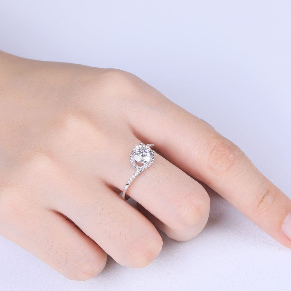 Wholesale  s925 silver temperament twist arm round diamond ring