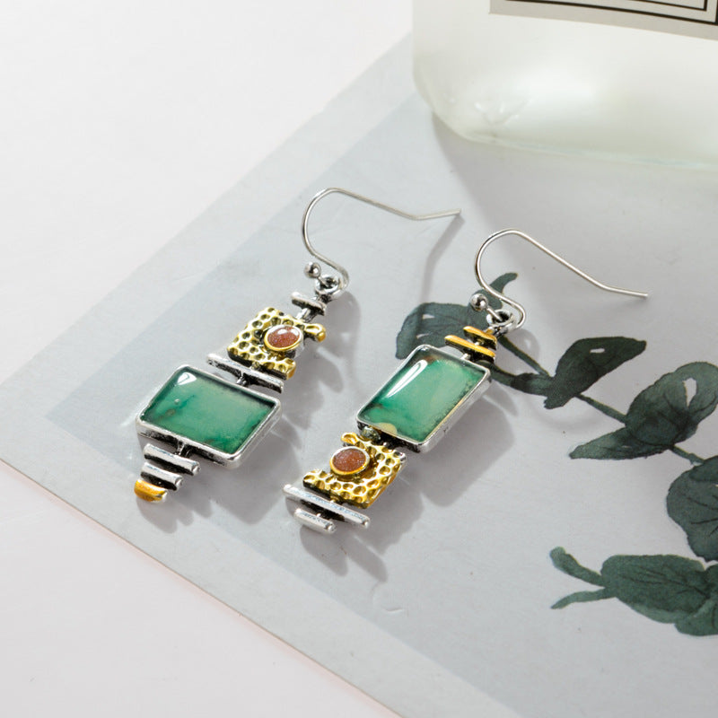 Wholesale Retro Turquoise Earrings Alloy Electroplated Fashion Jewelry for Party Gift