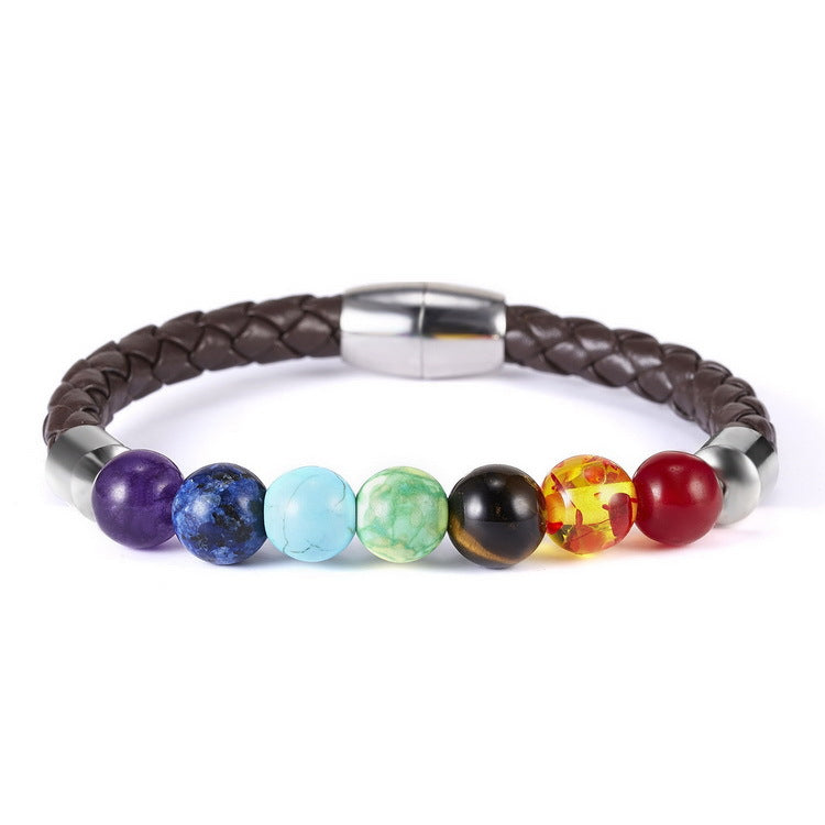 Wholesale Rainbow Magnetic Clasp Volcanic Stone Beaded Bracelet - Unisex Fashion Accessory for Gift or Resale