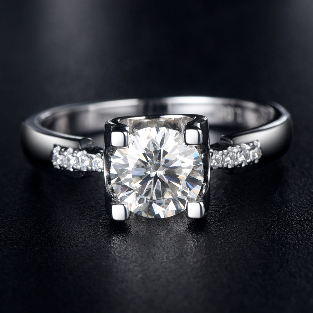 Wholesale 925 sterling silver diamond ring classic four-claw bull head inlaid 1 karat diamond Diamond Ring