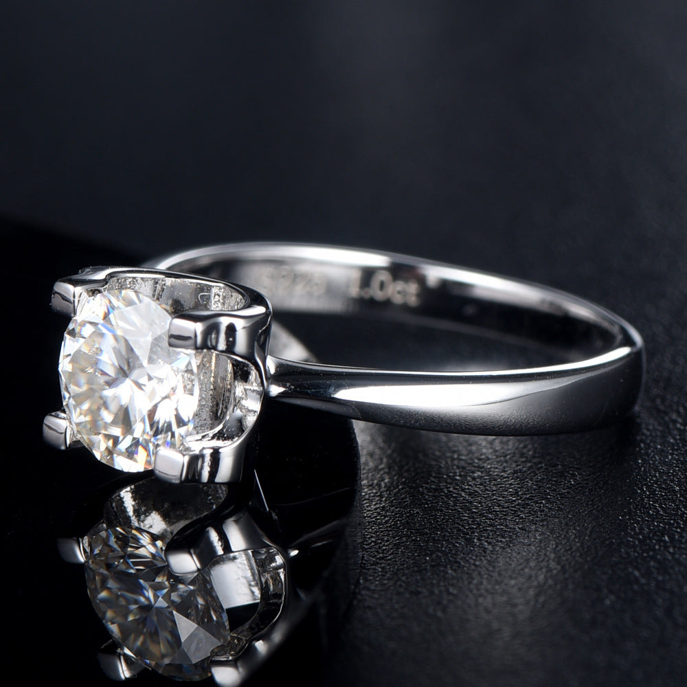 Wholesale  925 Sterling Silver Four Claw Niutou 1 karat Mosane Diamond Ring
