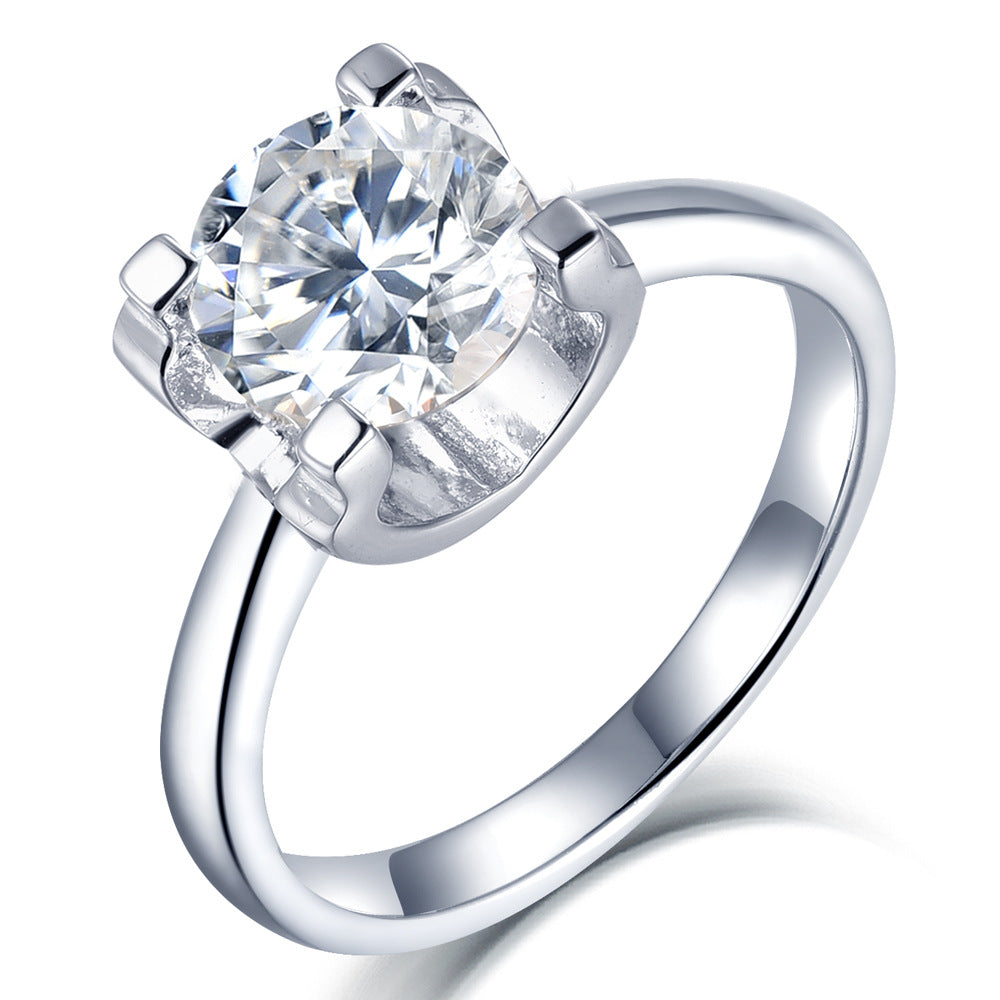 Wholesale  925 Sterling Silver Four Claw Niutou 1 karat Mosane Diamond Ring