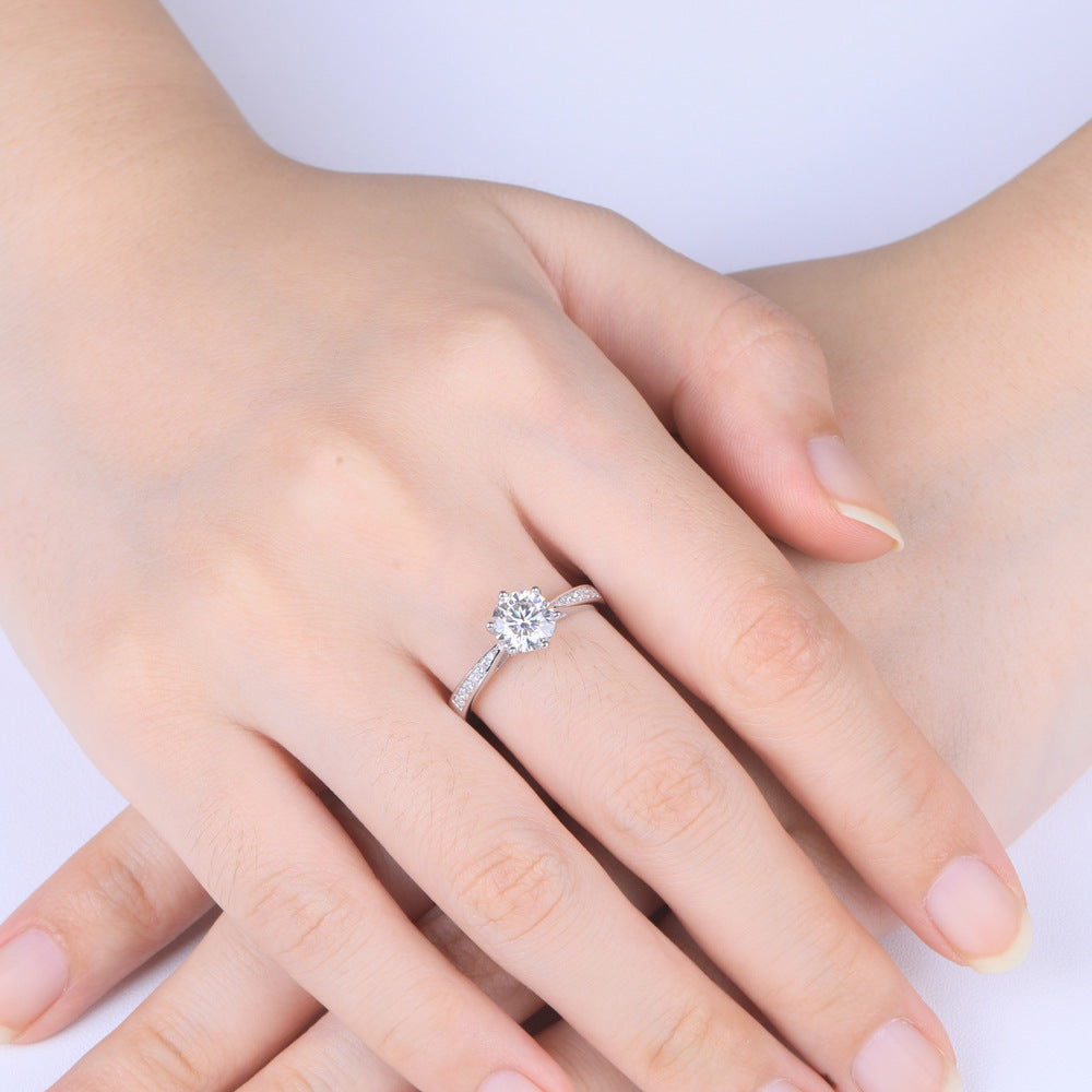 Wholesale  six-claw simulation diamond ring s925 sterling silver row Diamond ring