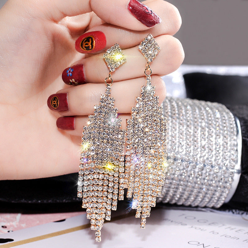 Wholesale Full Diamond Tassel Earrings Long Earrings Statemente Earrings ACC-ES-Yinhe002